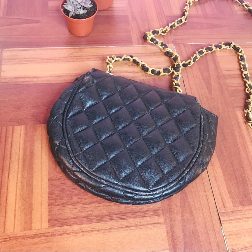 Vtg 90s Quilted Black Chain Mini Crossbody Bag - Picture 5 of 6